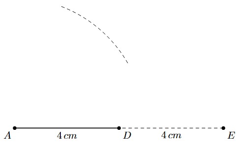 Step 3: An arc of radius 5 cm is drawn from point A.